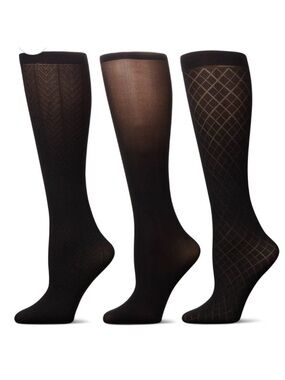 MeMoi Three Pack Black Herringbone/Solid/Diamonds Trouser Socks Women’s